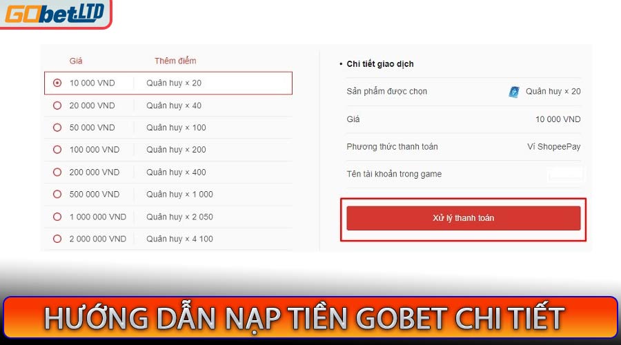 Nạp Tiền Gobet - Phương Thức Thanh Toán Nhà Cái Gobet.com